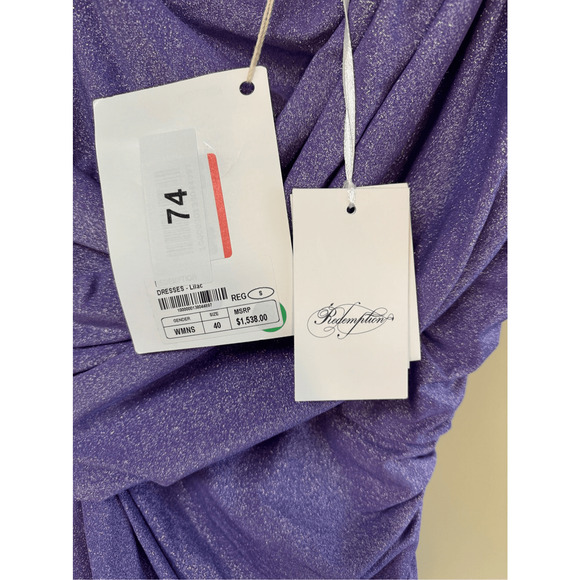 Redemption NWT Lurex One-Shoulder Ruched Dress in Lilac Size IT 40/US 6 - Picture 6 of 9